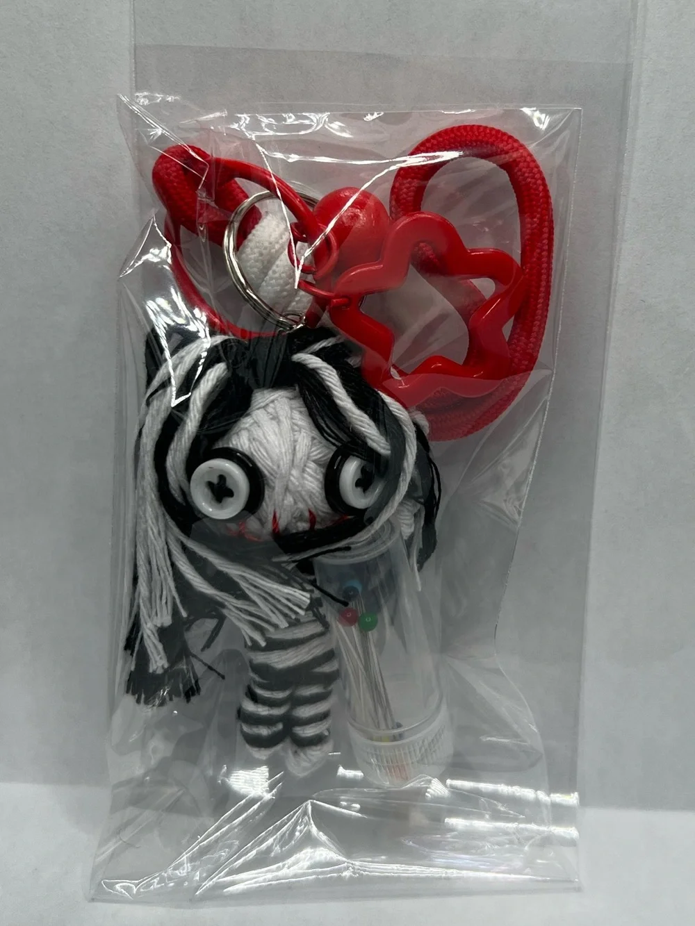 Handmade Voodoo Doll 3D Keychain Striped Gothic Star Bell Charm #5